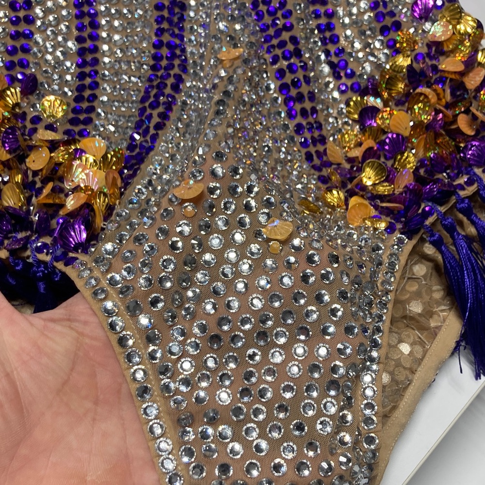 Embellished Beaded Bodysuit - Purple & Gold - Picture 9 of 14